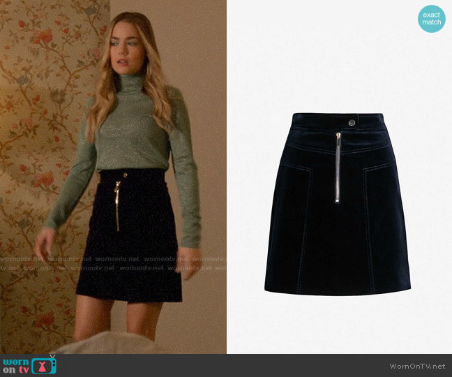 Karen Millen Zip-detail Velvet Skirt worn by Ainsley Howard (Rebecca Rittenhouse) on Four Weddings and a Funeral