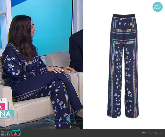 Lela Rose Printed Satin Wide-Leg Pants