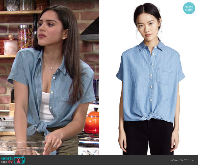 Madewell Denim Short-Sleeve Tie-Front Shirt worn by Lola Rosales (Sasha Calle) on The Young and the Restless
