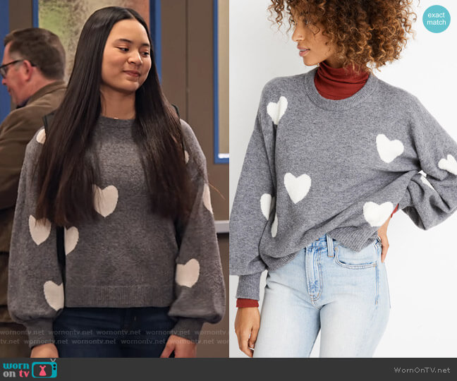 Madewell Heart Dot Balloon-Sleeve Pullover Sweater worn by Xuan (Tiana Le) on No Good Nick