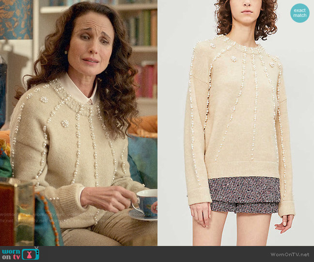 Maje Faux Pearl-Embellished Knitted Jumper