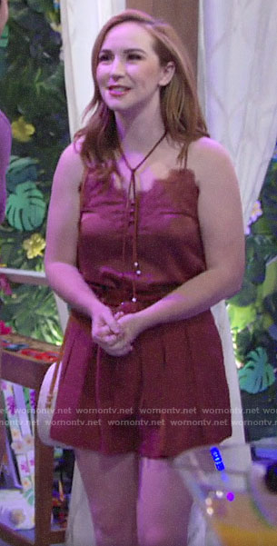 Mariah’s lace trim cami and paperbag waist shorts on The Young and the Restless