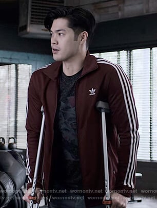 Zach’s maroon Adidas track jacket on 13 Reasons Why