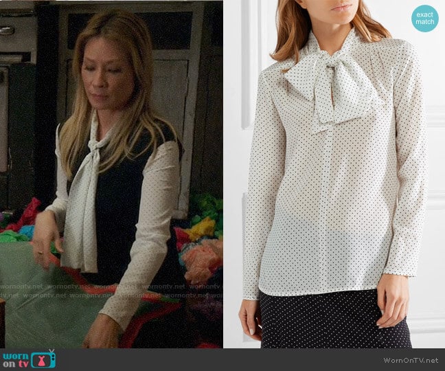 Max Mara Polka-dot silk crepe de chine and stretch-jersey blouse worn by Joan Watson (Lucy Liu) on Elementary