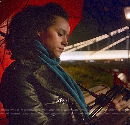 Maya’s leather jacket with fur on Four Weddings and a Funeral