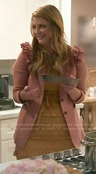 Mischa’s pink ruffled shoulder blazer on The Hills New Beginnings