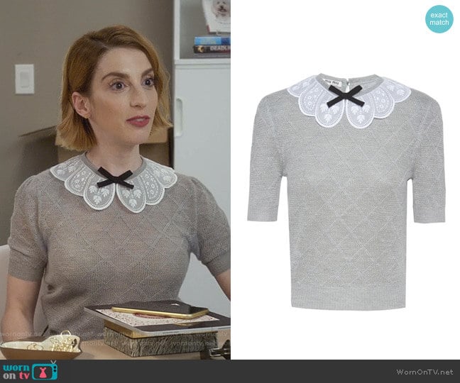 Miu Miu Scalloped Collar Knitted Top worn by Lauren (Molly Bernard) on Younger