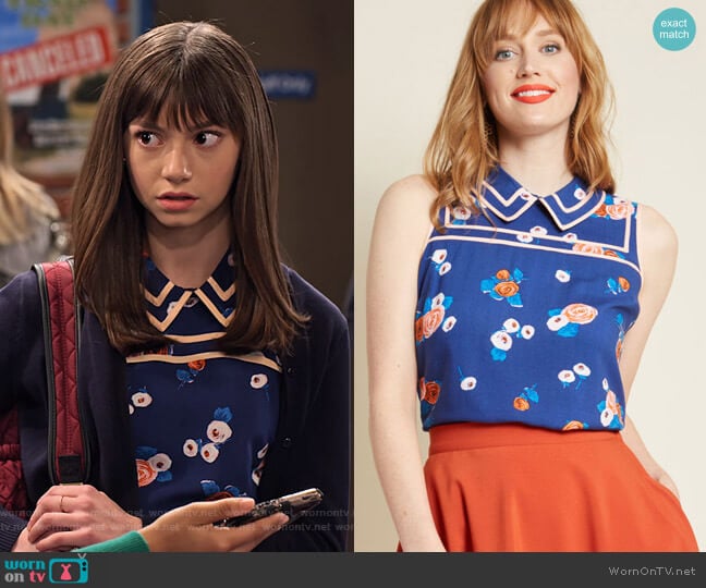 Modcloth Up to Innovate Collared Top in Navy Floral worn by Molly (Lauren Lindsey Donzis) on No Good Nick