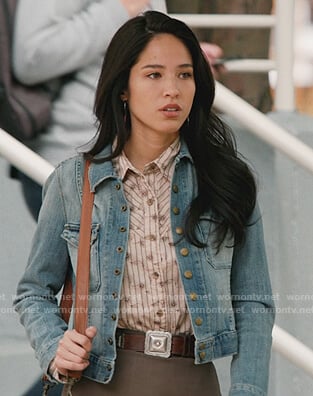 Monica’s denim snap button jacket on Yellowstone