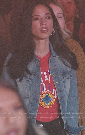 Monica’s denim snap button jacket on Yellowstone