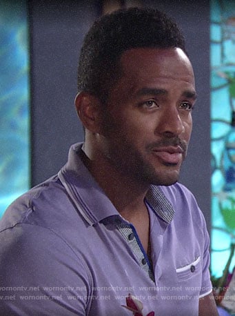 Nate’s purple polo shirt on The Young and the Restless