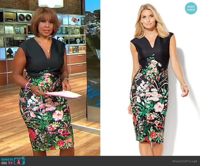 New York & Company Midi Scuba Sheath Dress in Floral worn by Gayle King on CBS Mornings