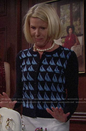 Pam’s boat print cardigan on The Bold and the Beautiful