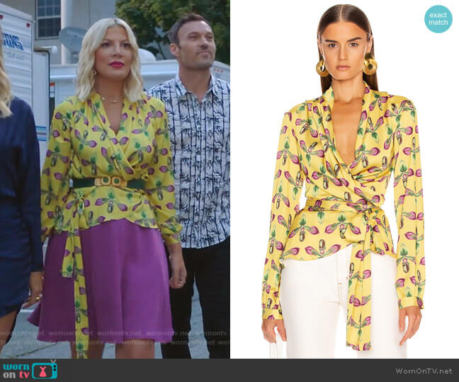 Patbo Floral Print Wrap Top worn by Tori Spelling (Tori Spelling) on BH90210