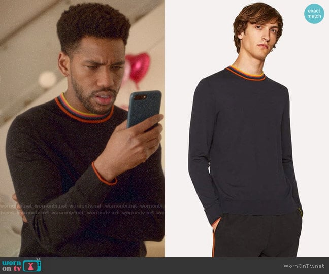 Paul Smith Artist Stripe Sweater worn by Craig (Brandon Mychal Smith) on Four Weddings and a Funeral
