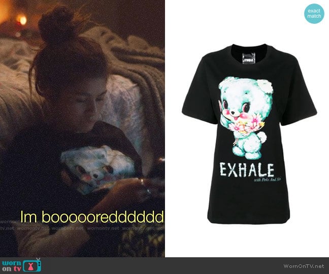 Perks and Mini Teddy Bear T-shirt worn by Rue Bennett (Zendaya) on Euphoria