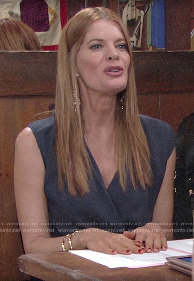 Phyllis’s navy wrap top on The Young and the Restless