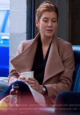 Olivia’s pink wrap coat on 13 Reasons Why