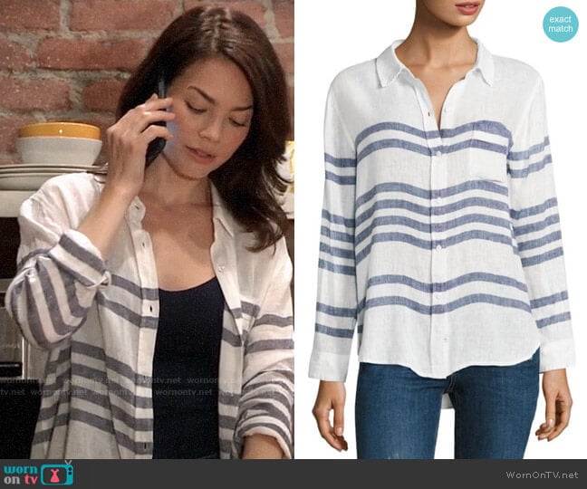 Rails Charli Shirt in Riviera Stripe worn by Elizabeth Webber (Rebecca Herbst) on General Hospital