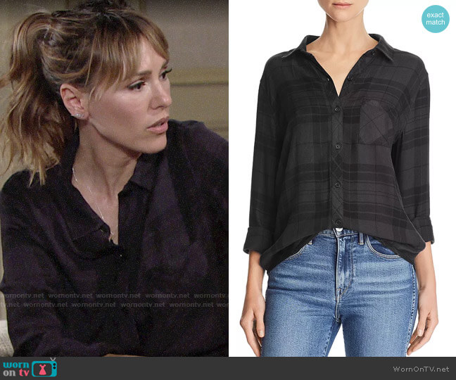Rails Hunter Shirt in Onyx / Charcoal worn by Chloe Mitchell (Elizabeth Hendrickson) on The Young and the Restless