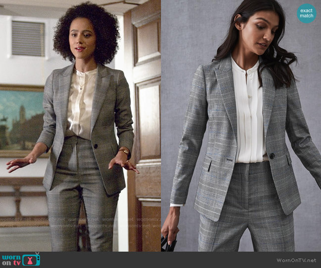 Reiss Joss Check Plaid Ankle Trousers worn by Maya (Nathalie Emmanuel) on Four Weddings and a Funeral