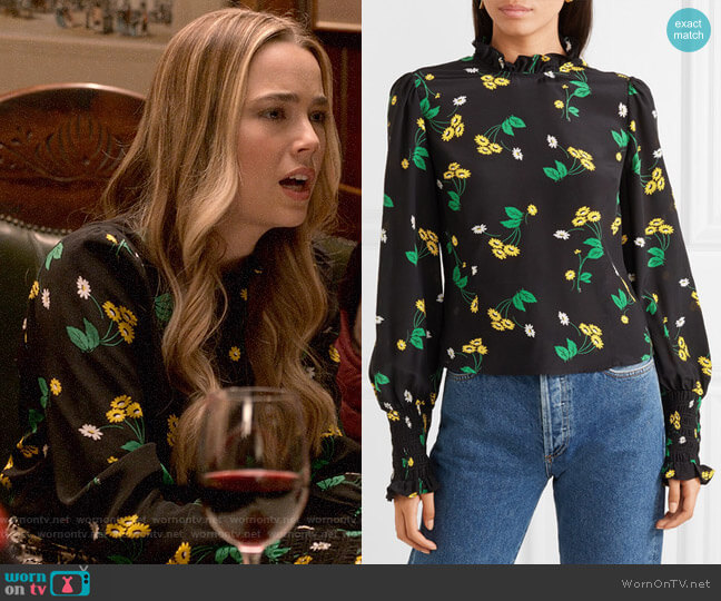 Rixo Jenny Floral Top worn by Ainsley Howard (Rebecca Rittenhouse) on Four Weddings and a Funeral