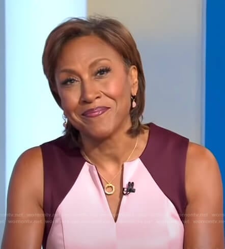 Robin’s pink colorblock v-neck dress on Good Morning America