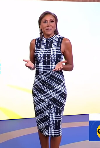 Robin’s black plaid sheath dress on Good Morning America