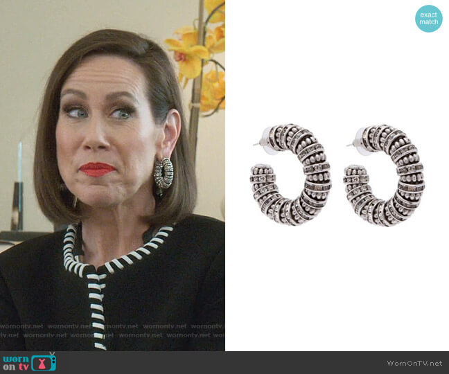 Saint Laurent Crystal And Bead Embellished Chunky EArrings worn by Diana Trout (Miriam Shor) on Younger