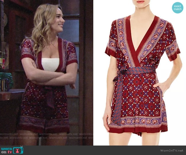 Sandro Dilone Printed Tapestry-Inspired Romper worn by Summer Newman (Hunter King) on The Young and the Restless