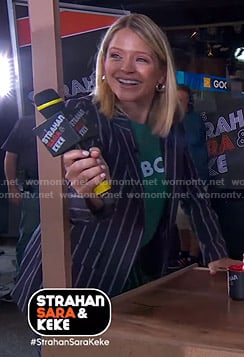 Sara’s navy striped suit on GMA Strahan Sara And Keke