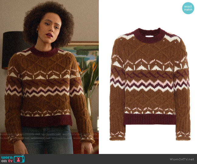 See by Chloe Fair Isle alpaca-blend sweater worn by Maya (Nathalie Emmanuel) on Four Weddings and a Funeral