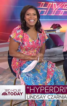 Sheinelle’s blue and pink floral dress on Today