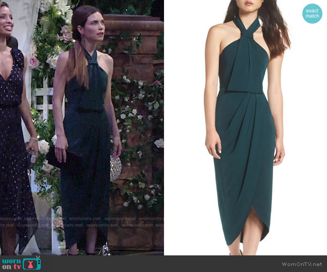 Shona Joy Knotted Tulip Hem Midi Dress worn by Victoria Newman (Amelia Heinle) on The Young and the Restless