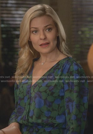 Stephanie’s green and blue floral top on Good Witch