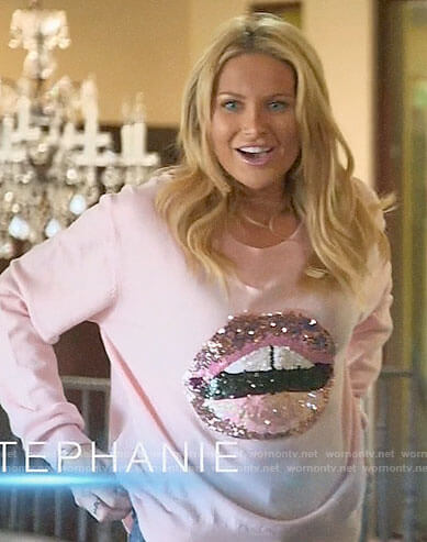 Stephanie’s pink sequin lips sweater on The Hills New Beginnings