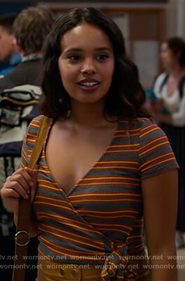 Jessica’s striped wrap top on 13 Reasons Why