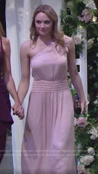 Summer’s pink one-shoulder dress at Kola wedding on The Young and the Restless