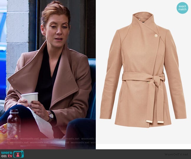 Ted Baker Elethea Short Wrap Coat worn by Olivia Baker (Kate Walsh) on 13 Reasons Why