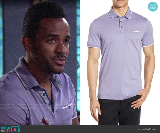 Ted Baker Derry Polo in Light Purple / White worn by Nate Hastings (Sean Dominic) on The Young and the Restless