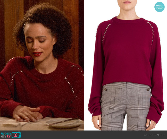 The Kooples Ring-Trim Crewneck Sweater worn by Maya (Nathalie Emmanuel) on Four Weddings and a Funeral
