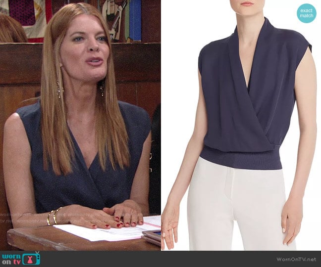 Theory Draped Silk Top in Blue Grey worn by Phyllis Summers (Michelle Stafford) on The Young and the Restless