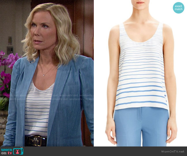 Theory Stripe Silk Tank Top worn by Brooke Logan (Katherine Kelly Lang) on The Bold and the Beautiful