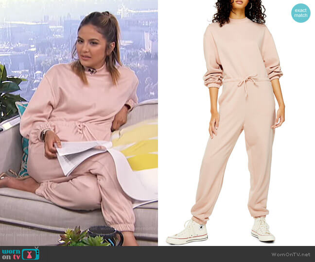 Topshop Sweatshirt Tie Waist Jumpsuit worn by Erin Lim on E! News
