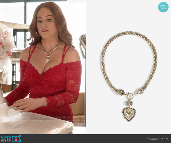 Topshop Heart Drop Necklace worn by Zara (Sophia La Porta) on Four Weddings and a Funeral