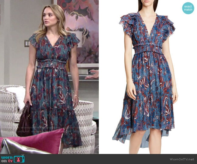 Ulla Johnson Cicely Dress in Azul worn by Summer Newman (Hunter King) on The Young and the Restless