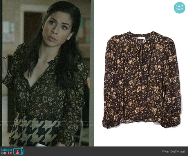 Ulla Johnson Carmine Blouse In Forest worn by Yoli Castillo (Isabel Arraiza) on Pearson