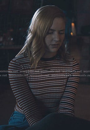 Violet’s mixed stripe cropped top on Light as a Feather