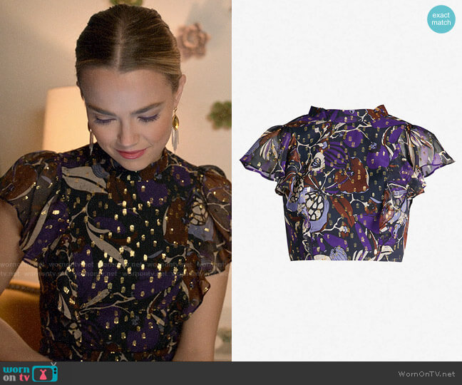 Whistles Bernadette Montrose Print Top worn by Ainsley Howard (Rebecca Rittenhouse) on Four Weddings and a Funeral
