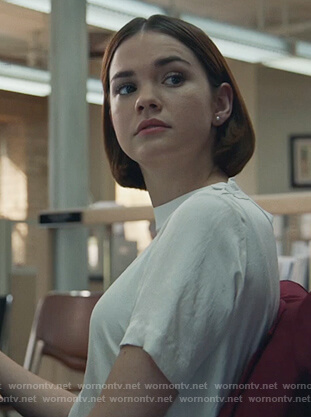 Callie’s white button shoulder tee on Good Trouble